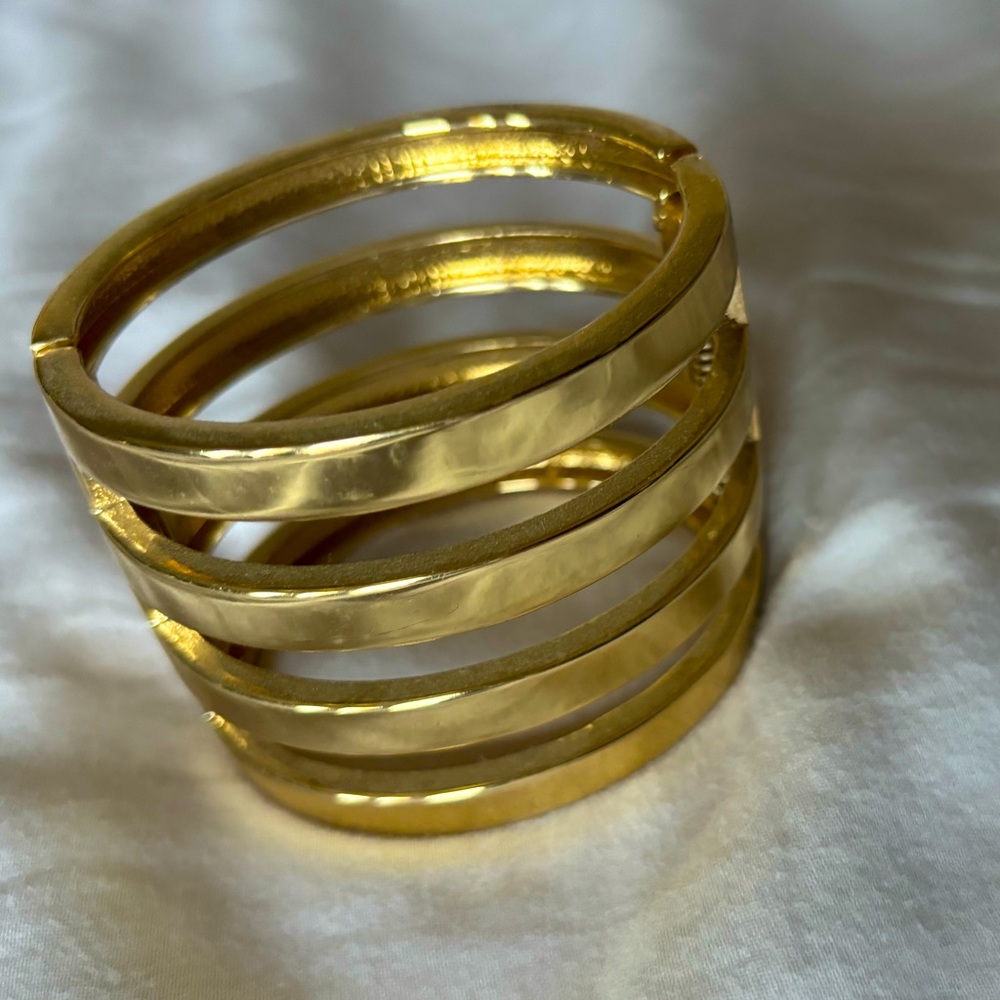 Gold Multi-bar Hinged Bangle - BRACELET